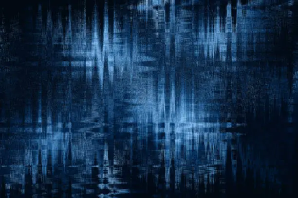 Abstract Technology Pixel Background Blue White Wave Noise Square Rectangle Pattern Glitch Navy Blurred Serrated Interlocked Texture Multi-Layered Effect Optical Illusion Digitally Generated Image for banner, flyer, card, poster, brochure, presentation
