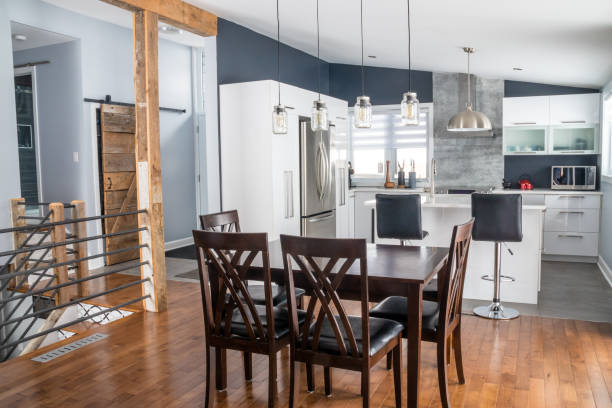 istock elegant new modern home interior dining room and kitchen 1303709703