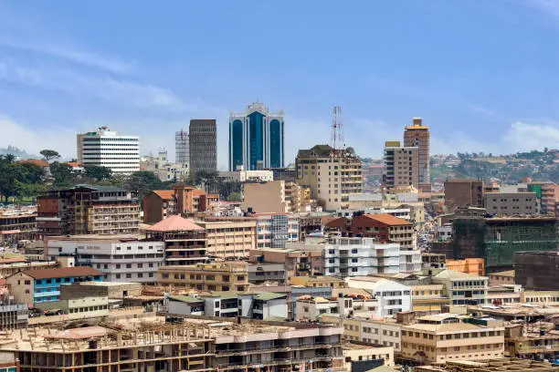 Aerial view over Kampala, Uganda.