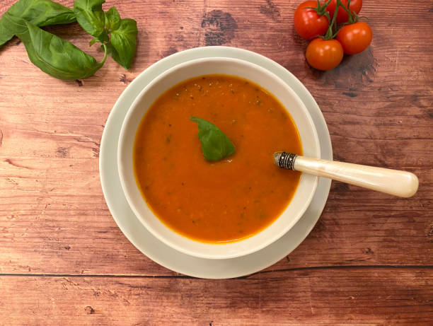 istock Classic tomato basil vegetable soup in Italian style. 1303710625