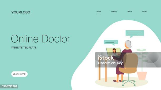 Online Doctor Stock Illustration - Download Image Now - Senior Adult, Website Template, Telemedicine
