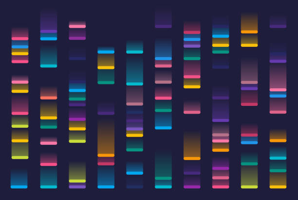 dna gel run abstrakter hintergrund - dna chromosome genetic research genetic mutation stock-grafiken, -clipart, -cartoons und -symbole