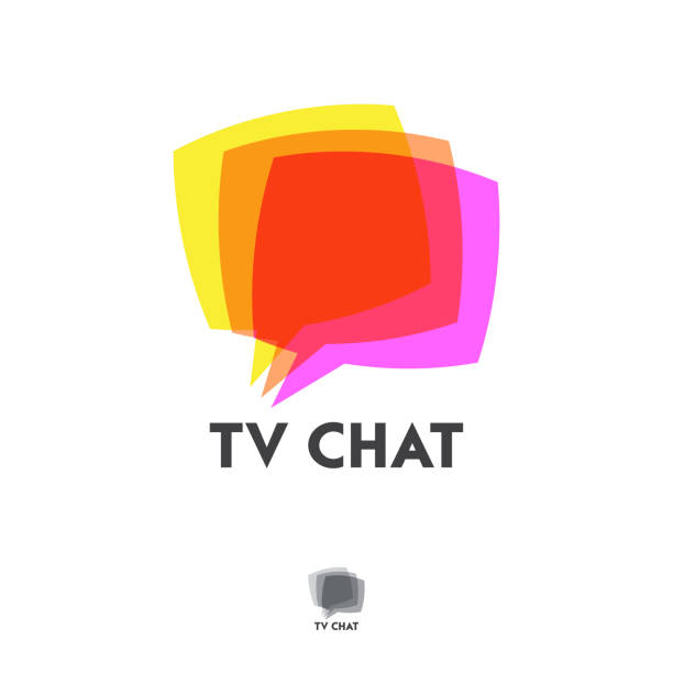TV chat logo. Emblem for App or Web forum. Comic bubble chat like TV screen with letters on a different backgrounds. Overlay transparent elements. logo tv stock illustrations