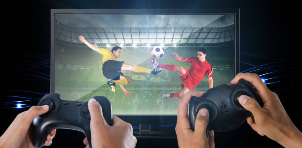 istock Composite image of woman playing video game against white background 1303719554