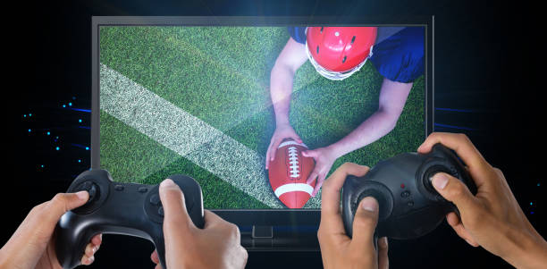 istock Composite image of woman playing video game against white background 1303719675