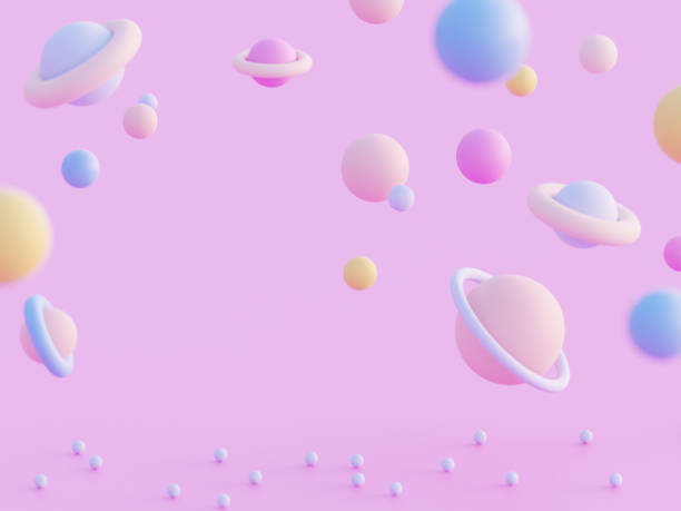 istock 3 d Cosmic galaxy with different planets, futuristic concept on a pink background 1303720519