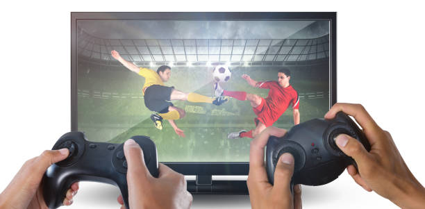 istock Composite image of woman playing video game against white background 1303721898