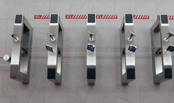 istock Top view of electronic turnstile gate, access system to the building 1303724285