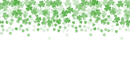 Four-leaf clover green border Seamless pattern. Clover Background, Saint Patricks Day Vector border
