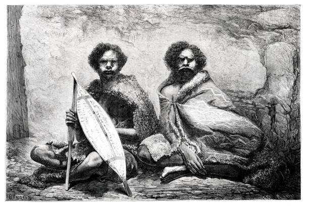 ilustrações, clipart, desenhos animados e ícones de dois aborígenes na província de victoria australia 1861 - etnia aborígene australiana ilustrações