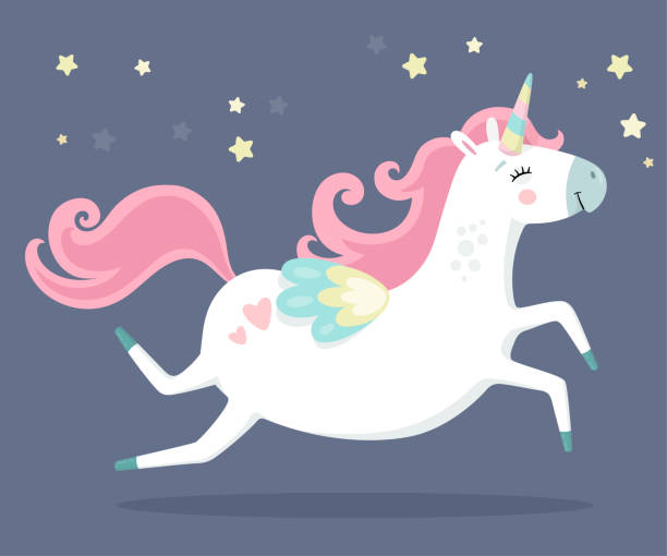 Cute magical unicorn. Little princess theme. Cute magical unicorn. Little princess theme. Vector hand drawn illustration. Beautiful fantasy cartoon animal. Great for kids party, greeting cards, invitation, print for apparel little cute cartoon fantasy unicorn stock illustrations