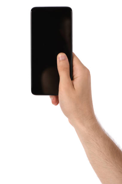 istock Man hand holding black smartphone 1303729336