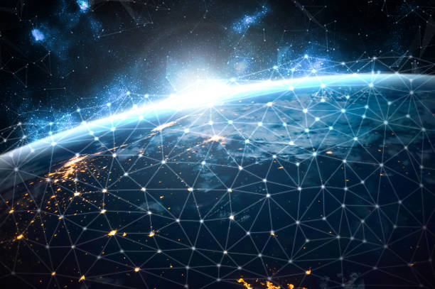 istock Global network connection covering the earth with lines of innovative perception 1303730421