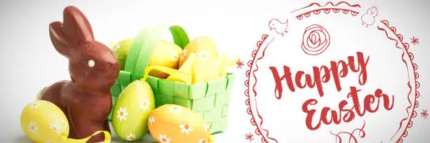 Photo of Composite image of happy easter red logo against a white background