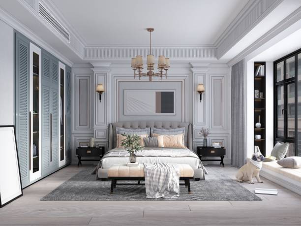 istock 3d render of luxury hotel suite room, bedroom 1303730748