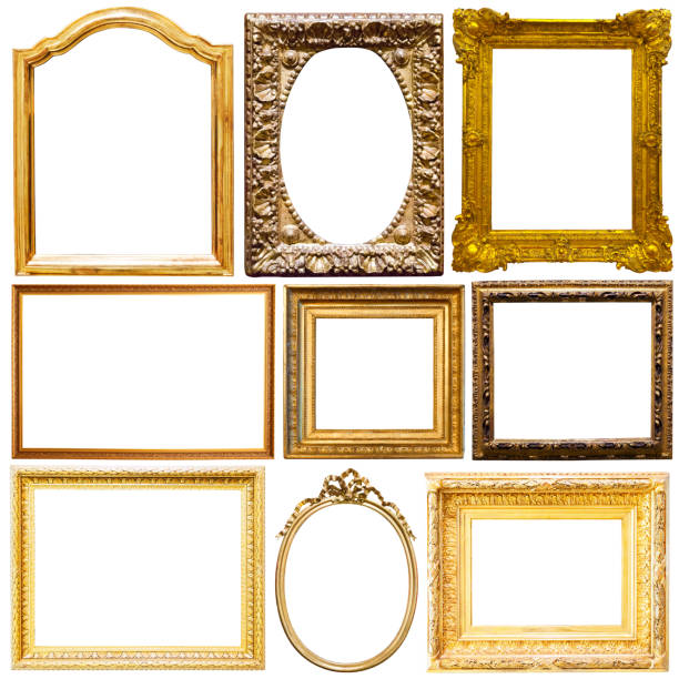 istock Collection of old empty art frames in different shapes isolated 1303734099