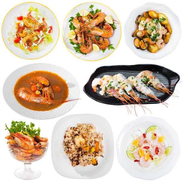 istock Set of dishes with shrimps 1303734109
