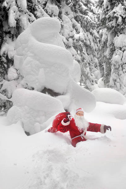 istock Santa Claus on snowshoes. 1303739811