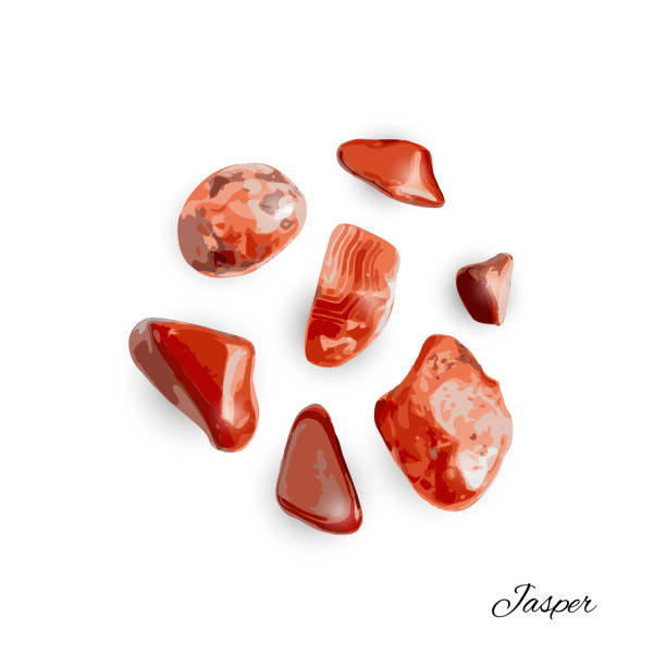 ilustrações de stock, clip art, desenhos animados e ícones de jasper pebbles isolated, red sardonyx polished stones - rock stone stack textured
