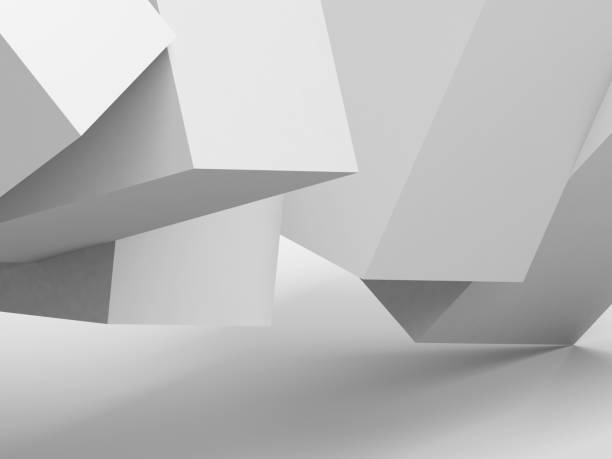 istock Abstract white cubes installation in an empty studio room. 3 d 1303741654