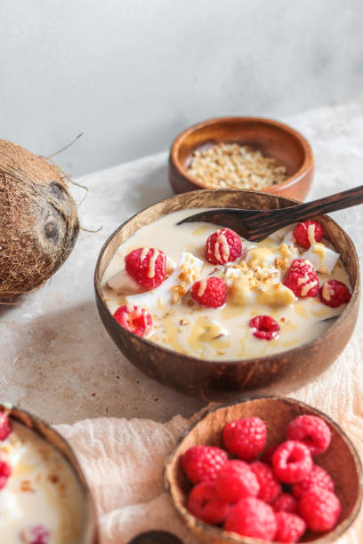 Healthy Coconut Smoothie Bowl with Raspberries
