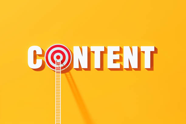 istock Content Concept - White Ladders Leaning On To Content Written Bull's Eye Target on Blue Wall 1303752011