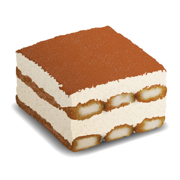 ティラミスケーキの一部。白い背景に分離された現実的なベクトルデザートのイラスト - tiramisu cake chocolate sweet food点のイラスト素材／クリップアート素材／マンガ素材／アイコン素材