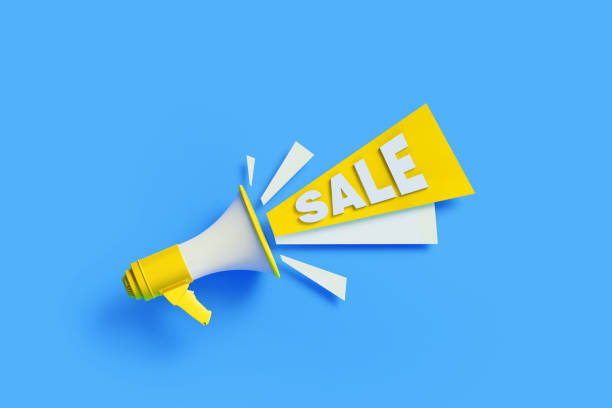istock Sale Coming Out From Yellow Megaphone On Blue Background 1303753915