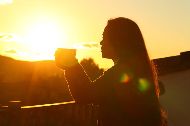 istock Tenant drinking coffee contemplating sunset from a balcony 1303753927