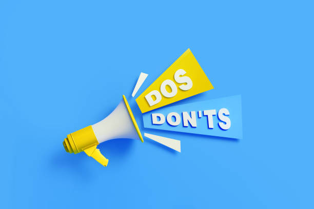 istock Dos And Don'ts Coming Out From Yellow Megaphone On Blue Background 1303753952
