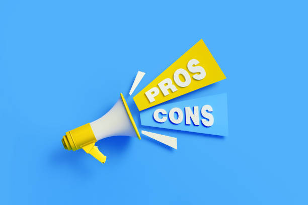 istock Pros And Cons Coming Out From Yellow Megaphone On Blue Background 1303753969