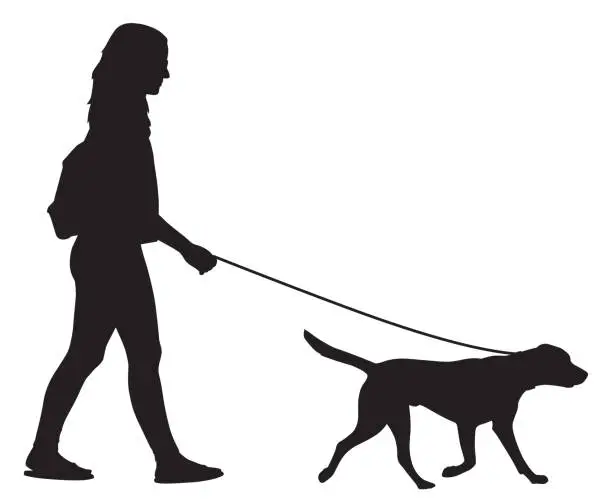 Vector illustration of Girl Walking Her Dog Silhouette