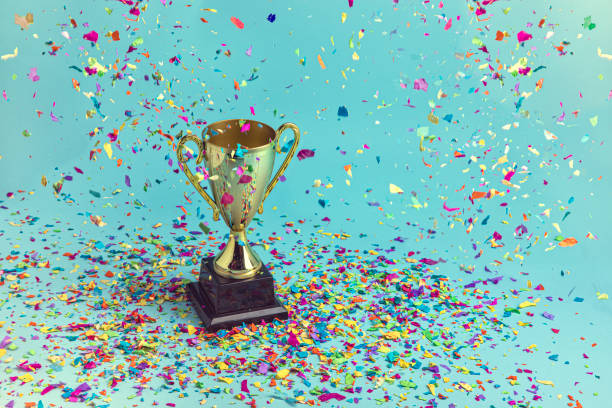Golden Sports Trophy on Blue Backgrpound