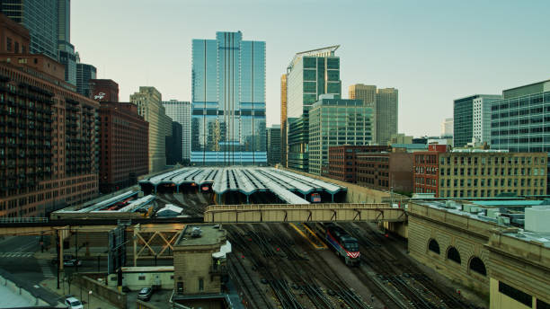 istock Drone Shot of Train Pulling Into Ogilvie Transportation Center 1303756835