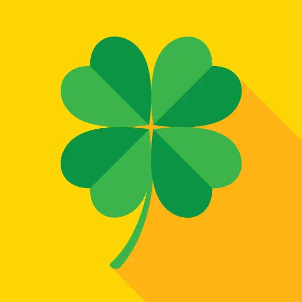 Vector illustration of Green And Gold Four Leaf Clover