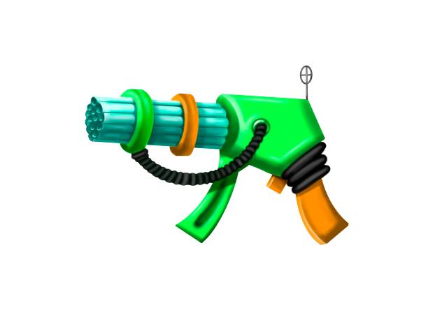 istock Set of cartoon retro space blasters, beam guns, laser weapons isolated on white background 1303758544