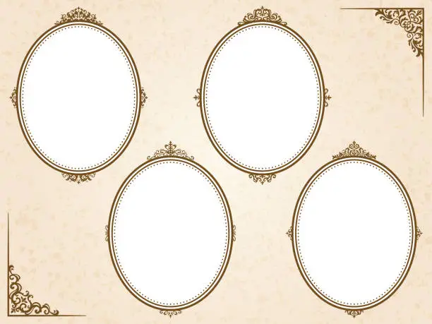 Vector illustration of Oval frame set with European decorative ornaments