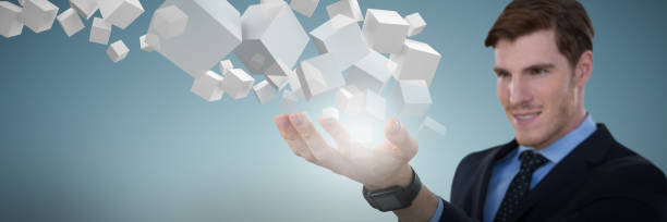 istock Composite image of close-up of businessman presenting object 1303767759