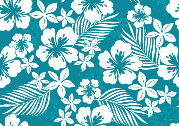 hawaii seamless pattern 18 hibiscus hawaii seamless pattern, fashion background. hawaii islands stock illustrations