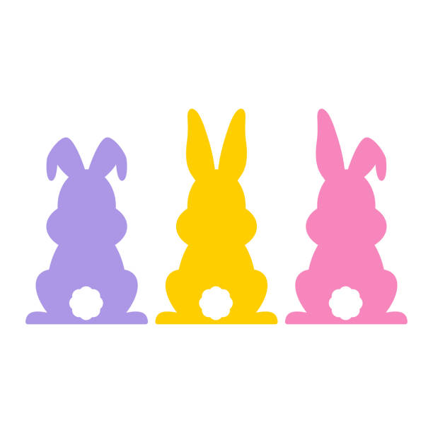 ilustraciones, imágenes clip art, dibujos animados e iconos de stock de colorido conjunto de ilustraciones de conejos de pascua - easter bunny