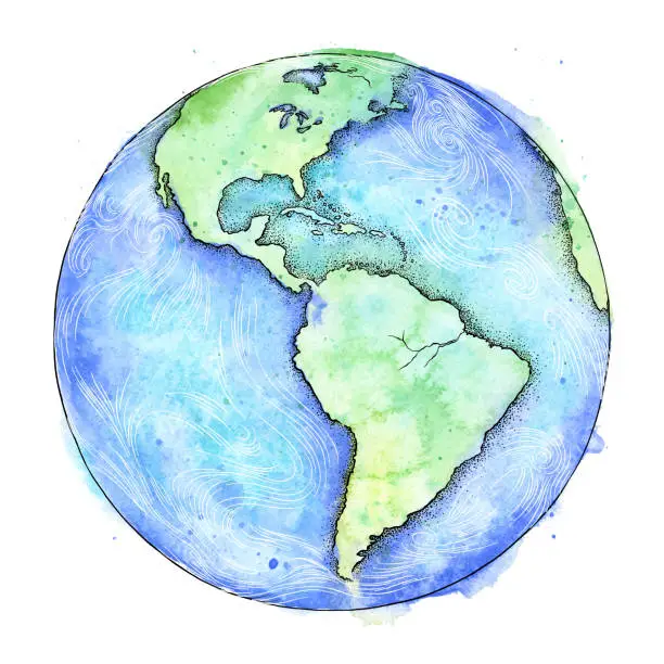 Vector illustration of Earth Vector Watercolor and Ink Illustration - Earth Day - Vector EPS10 Illustration