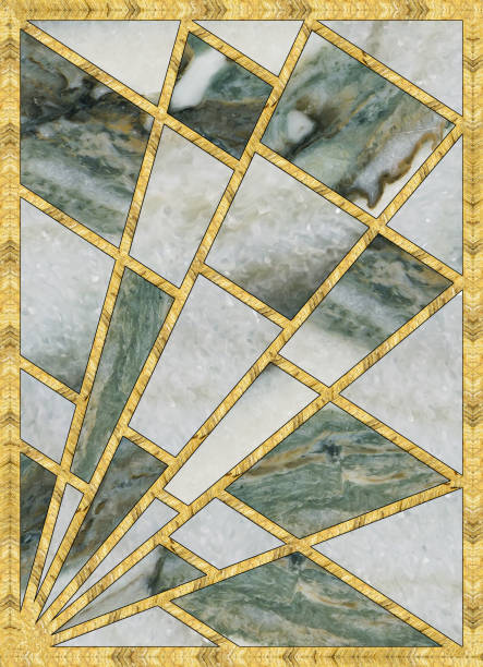 istock Modern mosaic, inlay. Illustration in stained glass style. Art deco background. Geometric pattern. Colored texture and golden artificial stone structure. Abstract print, creative tile surface. 1303774191