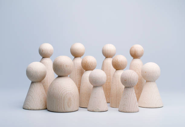 Large Crowd of Different People Different wooden peg doll people. human representation stock pictures, royalty-free photos & images