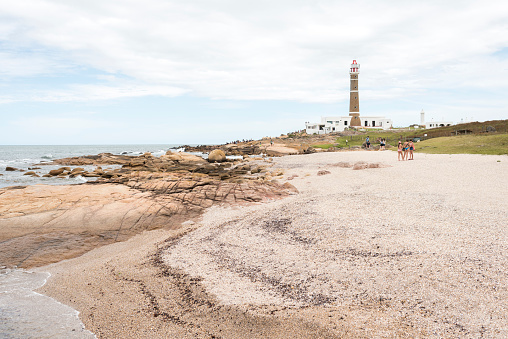 Cabo Polonio, Rocha / Uruguay; Dec 30, 2018: summer landscape: beach, sea lion reserve and lighthouse