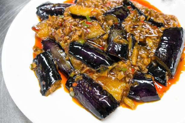 Chinese food, eggplant and pork stir fried