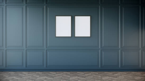 istock Blank picture frame mock up on green wall. room interior 1303784362