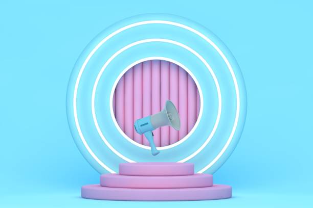 istock Modern 3D abstract pink and blue background platform for product presentation. Empty product stand 1303785145