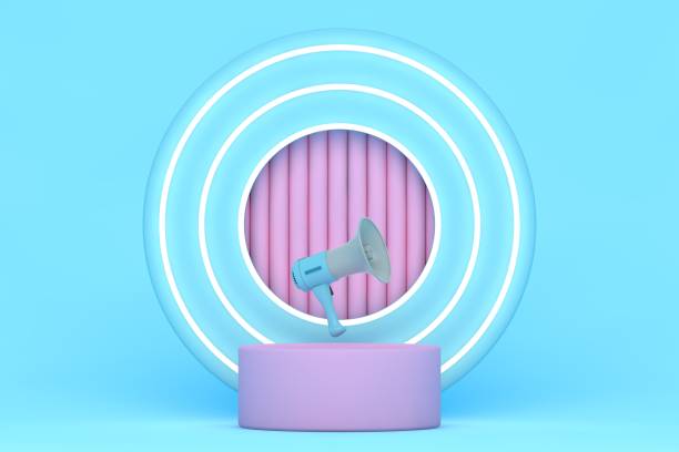 istock Modern 3D abstract pink and blue background platform for product presentation. Empty product stand 1303785152