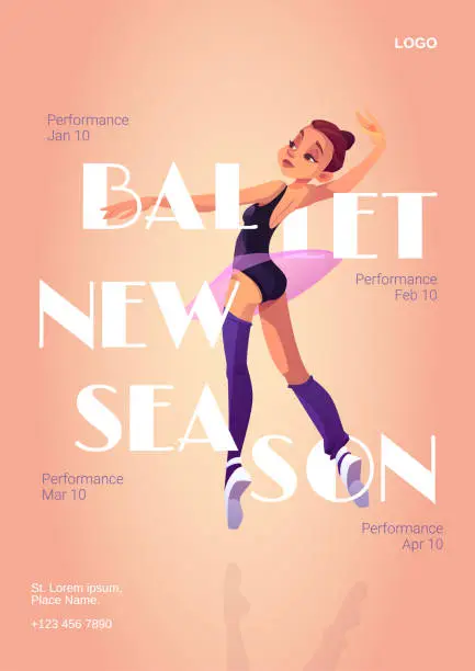Vector illustration of Ballet new season cartoon poster with ballerina