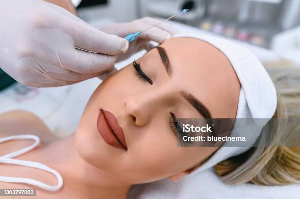 Mesotherapy Facelifting Procedure Stock Photo - Download Image Now - Thread - Sewing Item, Picking Up, Dermatology